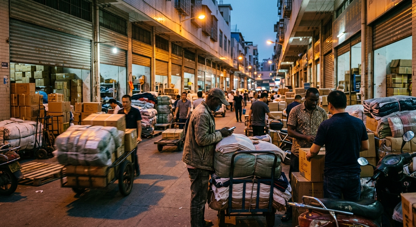 bustling wholesale trading district in Guangzhou, China