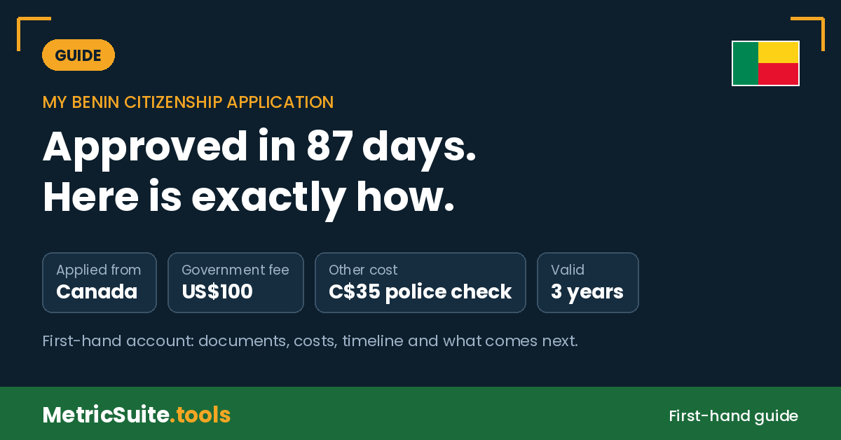 My Benin citizenship application took 87 days from online submission in Canada to a certificate of eligibility